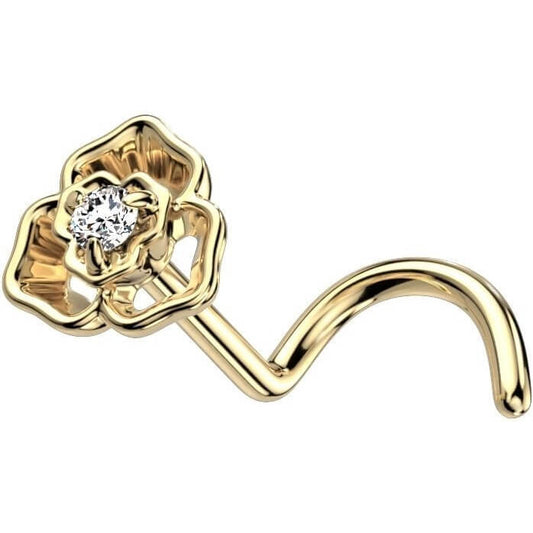 Oro 14 kt Screw Nasale Fiore di zirconi 