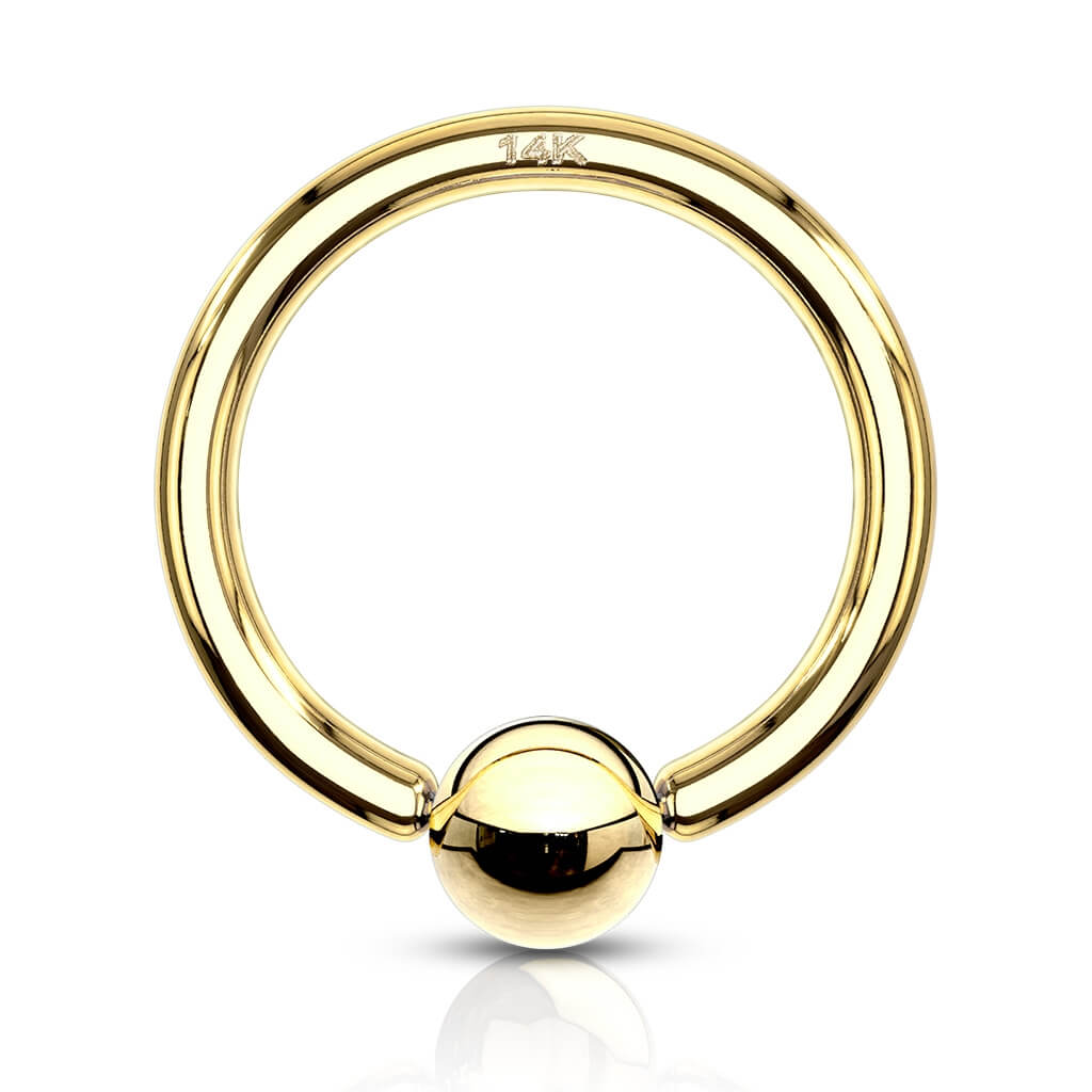 Oro 14 kt Anello Piercing Sfera oro Perla Prigioniera