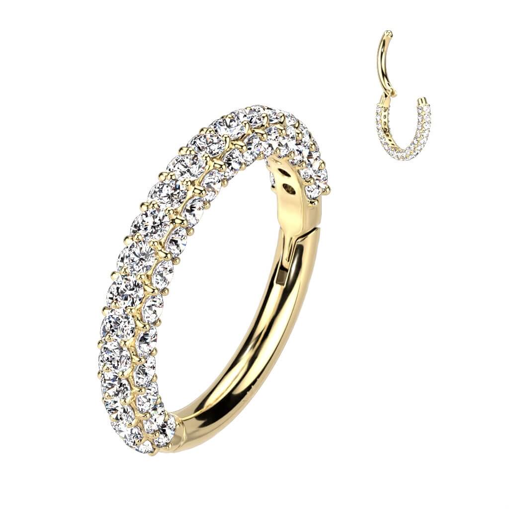 Oro 14 kt Anello Piercing Zirconi Clicker