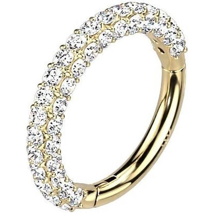 Oro 14 kt Anello Piercing Zirconi Clicker