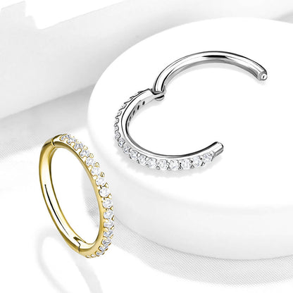 Oro 14 kt Anello Piercing Zirconi Clicker