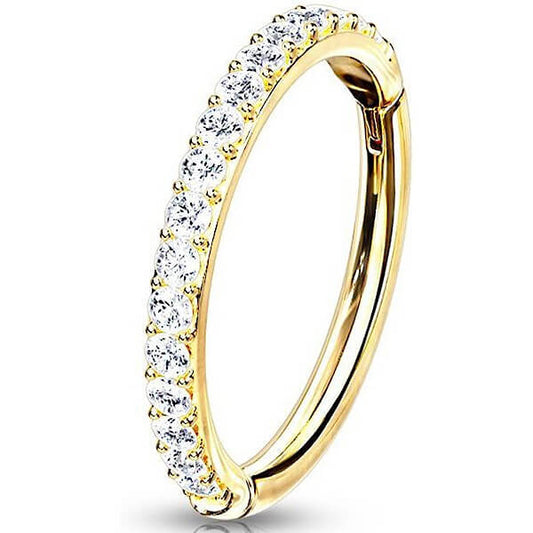 Oro 14 kt Anello Piercing Zirconi Clicker