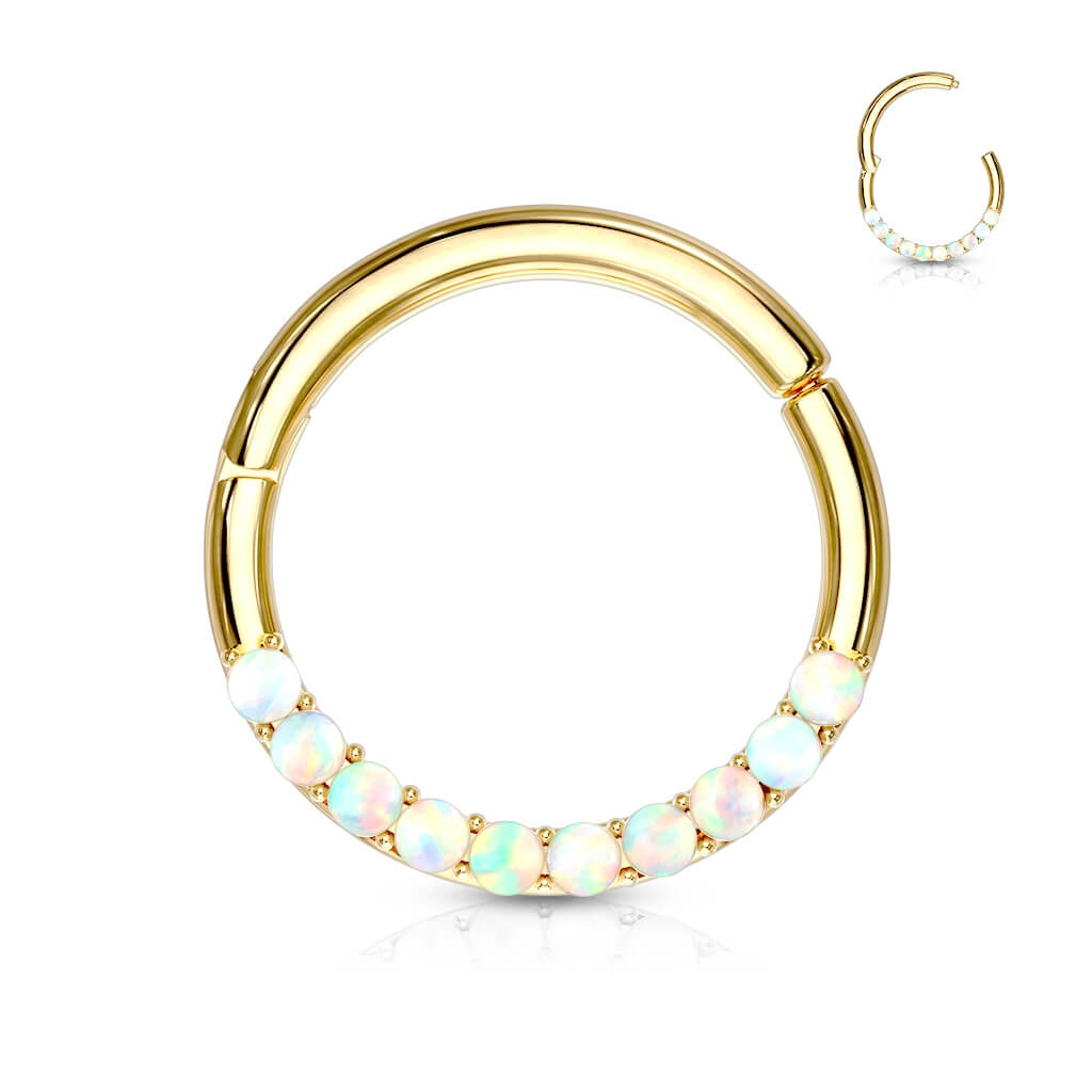 Solid Gold 14 Carat Ring Opal Clicker