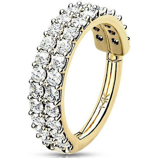 14 Karat Gold Ring 2 Reihen Zirkonia Gelbgold Weißgold Clicker