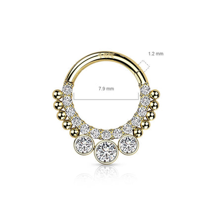 Solid Gold 14 Carat Ring 3 Zirconia frame setting Clicker