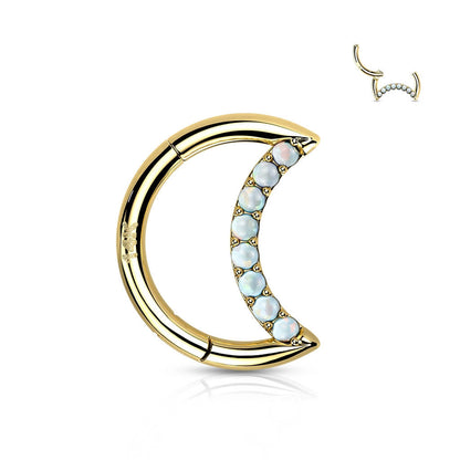 Oro 14 kt Anello Piercing  Zircone/Opale Clicker