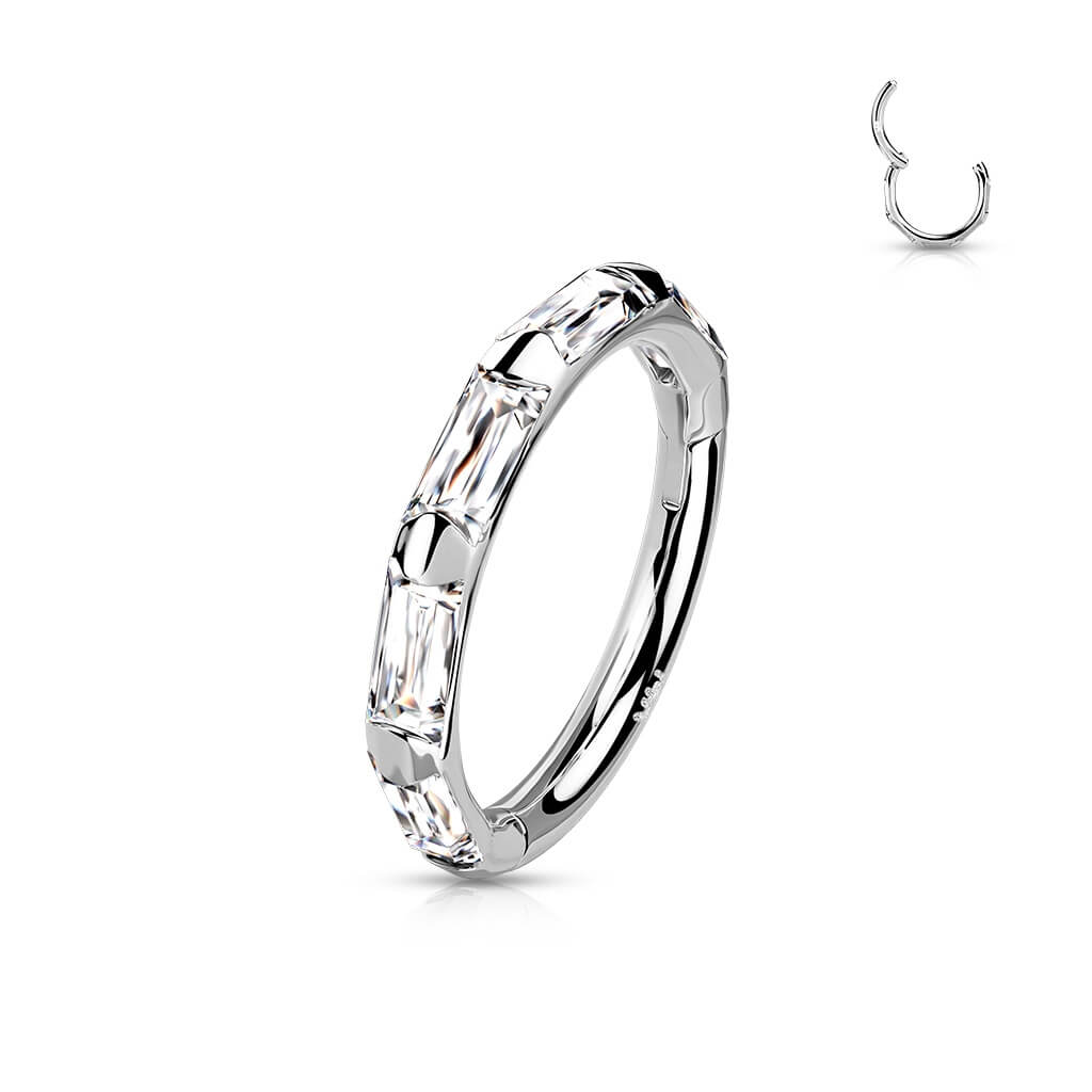 Or 14kt Anneau Zircone Rectangle Cliqueur