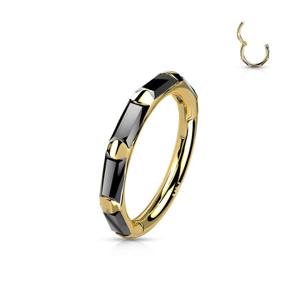 Solid Gold 14 Carat Ring Zirconia rectangle Clicker