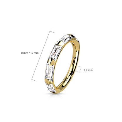 Solid Gold 14 Carat Ring Zirconia rectangle Clicker