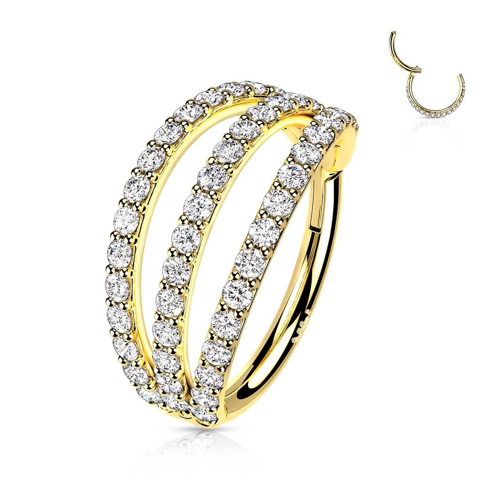 Oro 14 kt Anello Piercing Zirconi Clicker