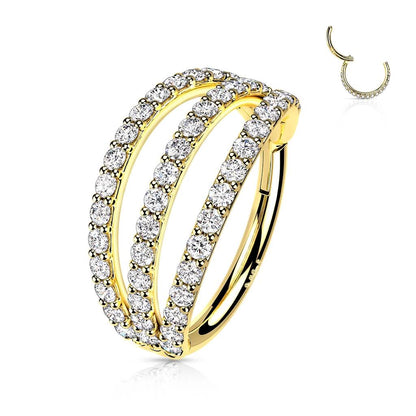 Oro 14 kt Anello Piercing Zirconi Clicker