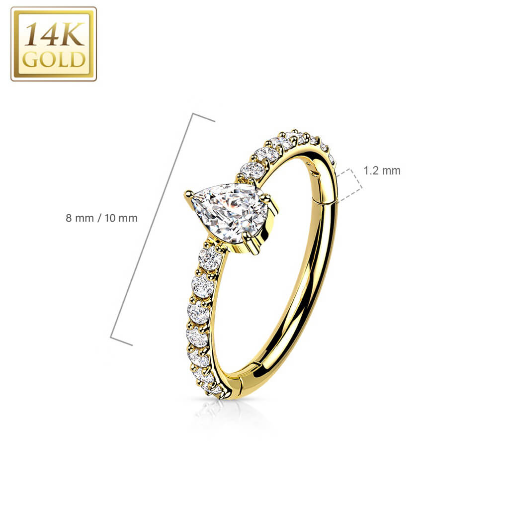 Solid Gold 14 Carat Ring Drop Zirconia Clicker