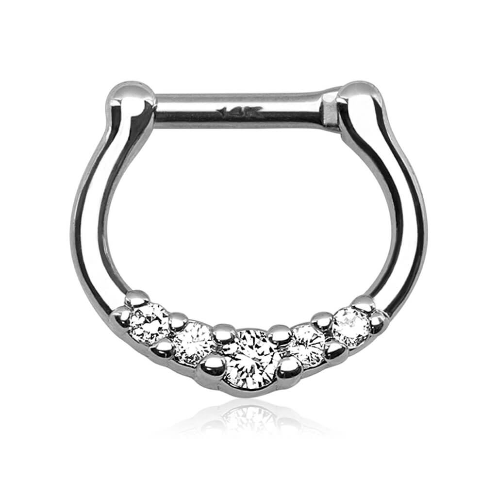 Solid Gold 14 Carat Septum Piercing Straight Zirconia Clicker