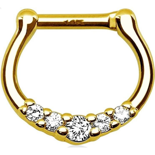 14 Karat Gold Septum Piercing Straight Zirkonia Gelbgold Weißgold Clicker