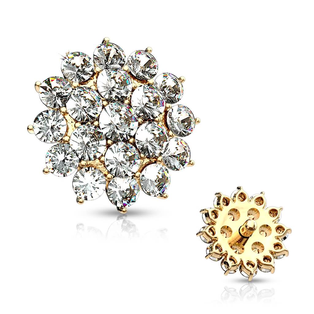 Solid Gold 14 Carat dermal anchor top flower zirconia Internally Threaded