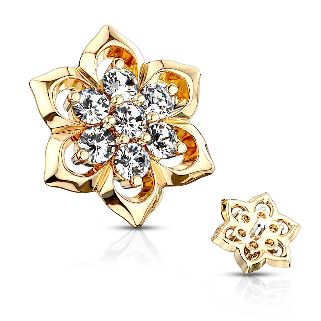 Oro 14kt Circonita Flor Rosca interna