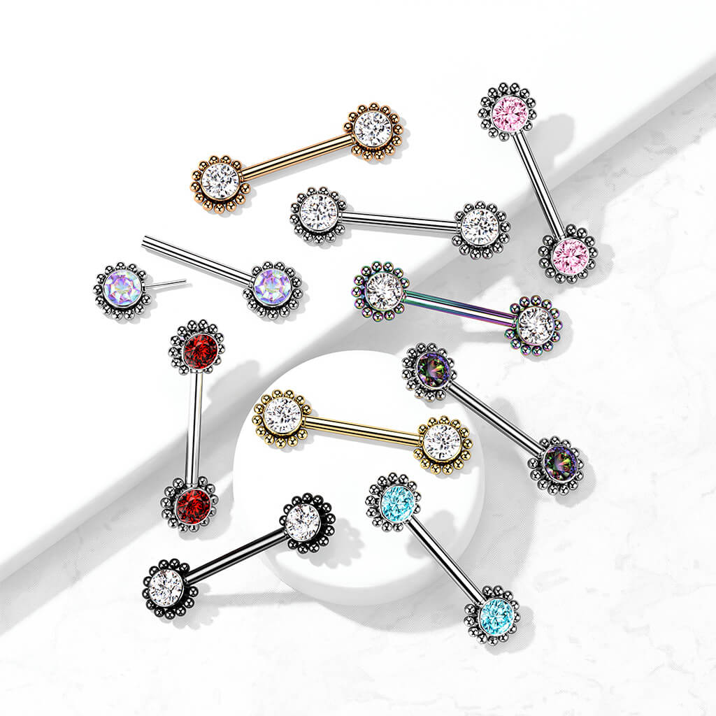 Nipple Piercing Flower Zirconia Push-In