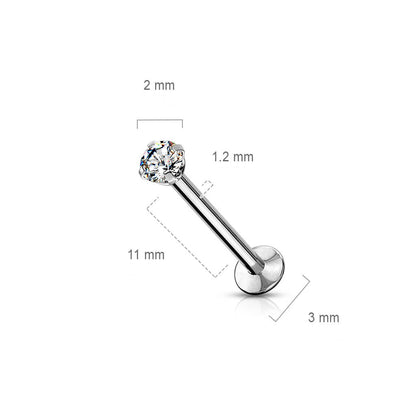 Labret cyrkonia oprawa bezel srebrny