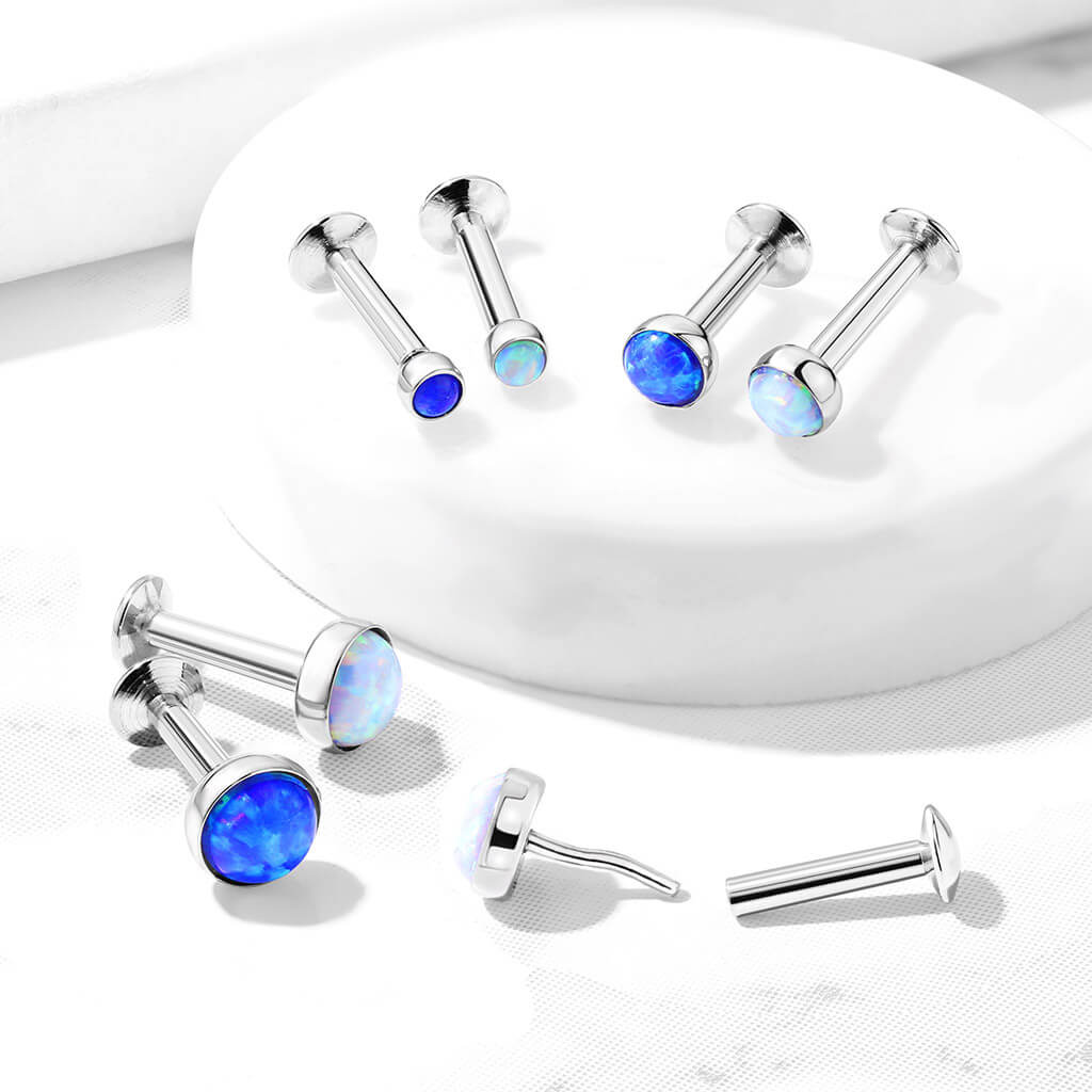 Labret Opale Ronde Argent