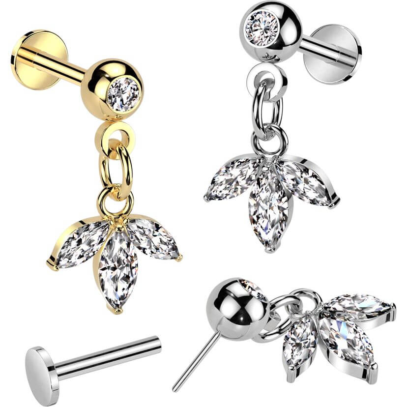 Labret leaf dangle marquise cut zirconia Push-In