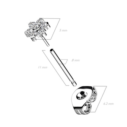 Titane Bouton d'Oreille Fleur Zircone