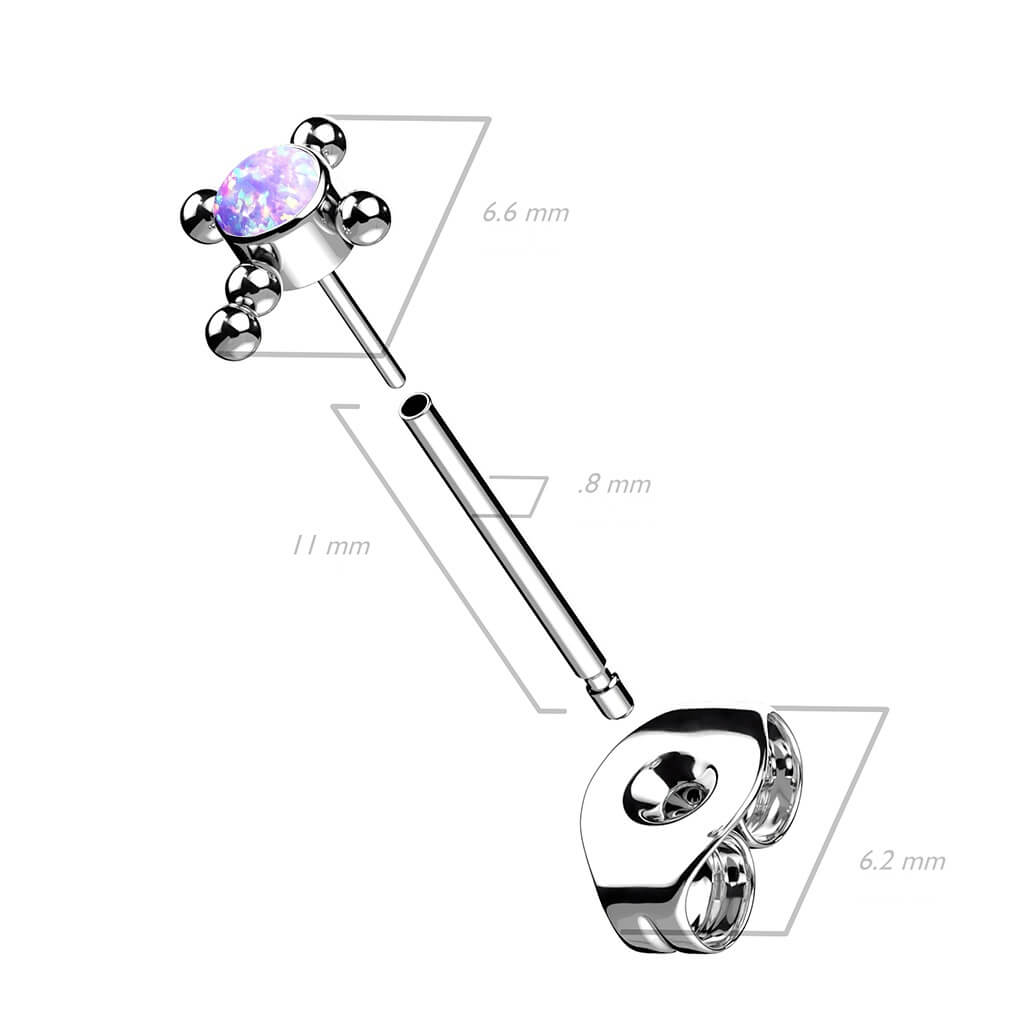 Titane Bouton d'Oreille Croix Zircone Opale Argent