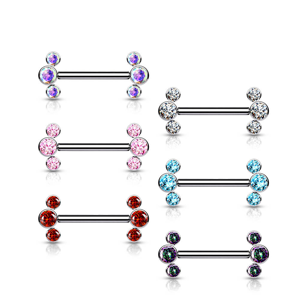 Titanium Nipple Piercing 3 Zirconia Push-In