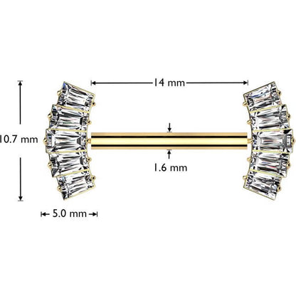 Titanio Piercing Capezzolo Ventaglio di Zirconi Baguette Push-In