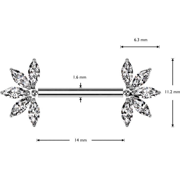 Titanium Nipple Piercing flower zirconia marquise cut Push-In