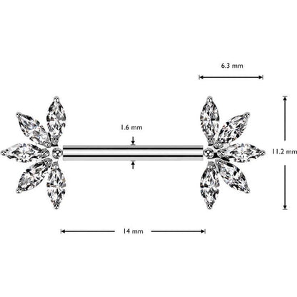 Titanium Nipple Piercing flower zirconia marquise cut Push-In