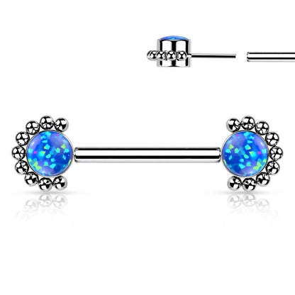 Titanium Nipple Piercing Zirconia Opal Silver Push-In