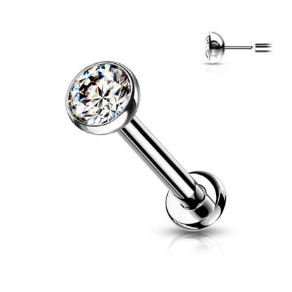 Titan Labret Zirkonia Rund Silber Push-In