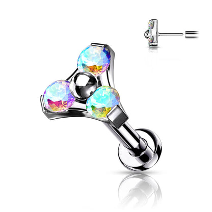 Titanio Labret Triangolare d´argento con zirconi Push-In