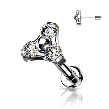 Titanio Labret Triangolare d´argento con zirconi Push-In