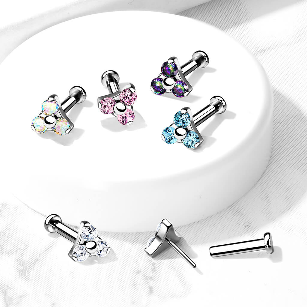 Titanio Labret Triangolare d´argento con zirconi Push-In