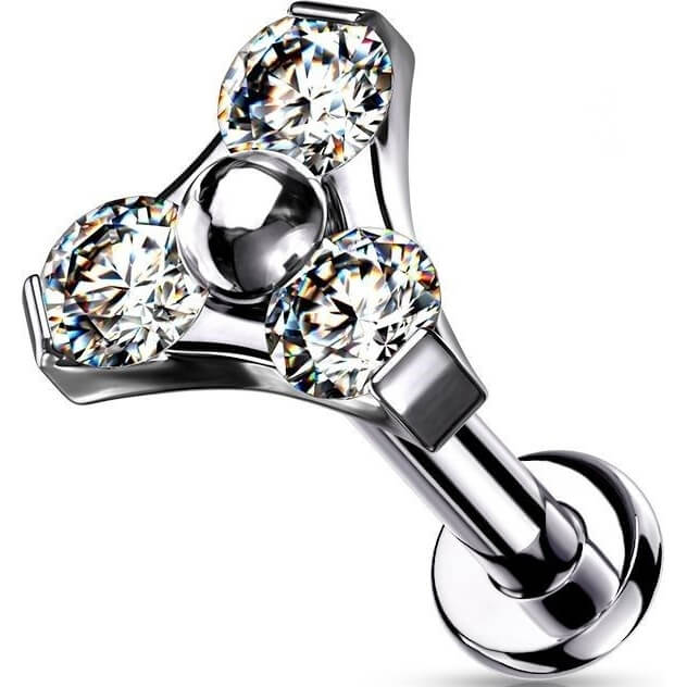 Titanio Labret Triangolare d´argento con zirconi Push-In