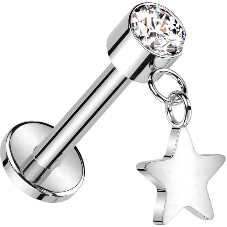 Titane Labret Pendentif Etoile Zircone Enfoncer