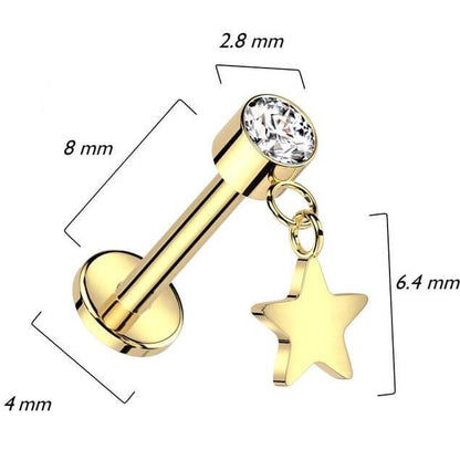 Titanio Labret Zircone con Stella pendente Push-In