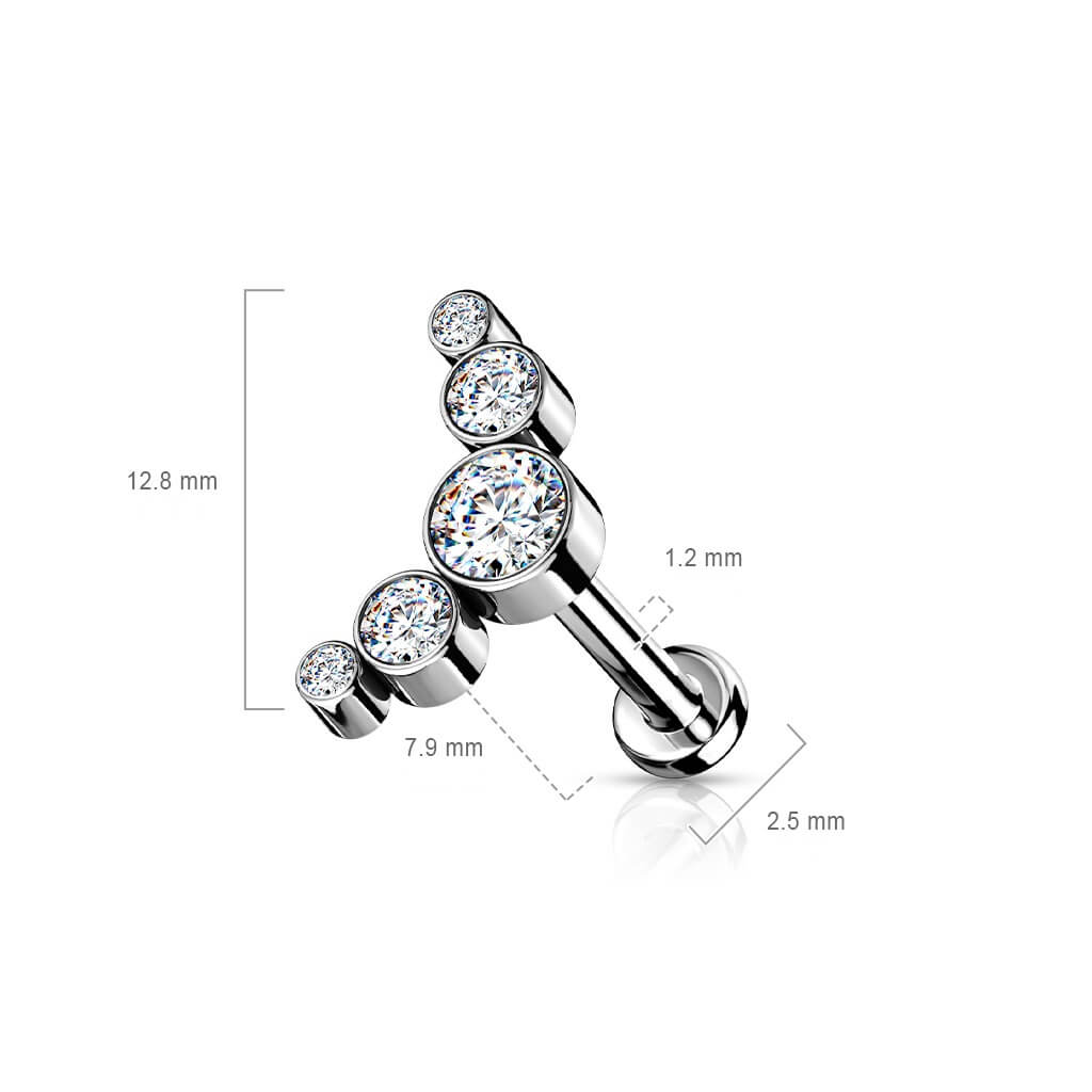 Titanio Labret 5 Zirconi e argento Push-In