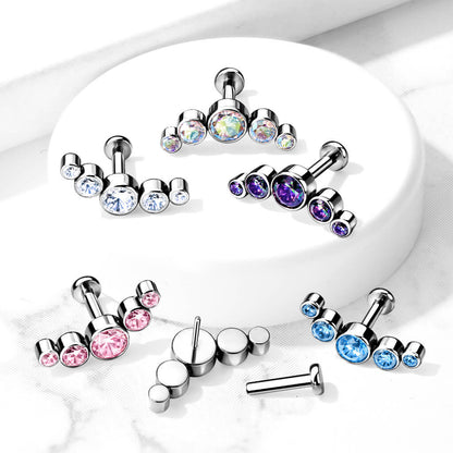 Titanio Labret 5 Zirconi e argento Push-In