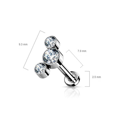 Titane Labret 3 Zircones Argent Enfoncer