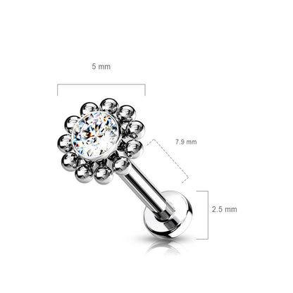 Titane Labret Fleur Zircone Argent Enfoncer