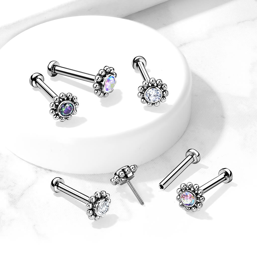 Titane Labret Fleur Zircone Argent Enfoncer