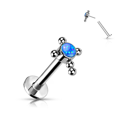 Titanium Labret Cross Zirconia Opal Silver Push-In