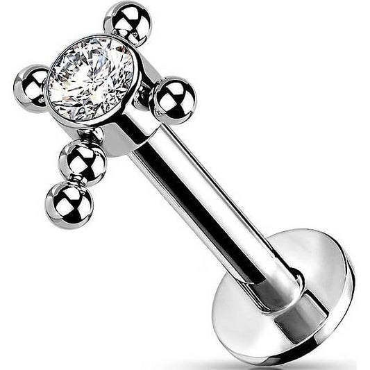 Titane Labret Croix Zircone Opale Argent Enfoncer