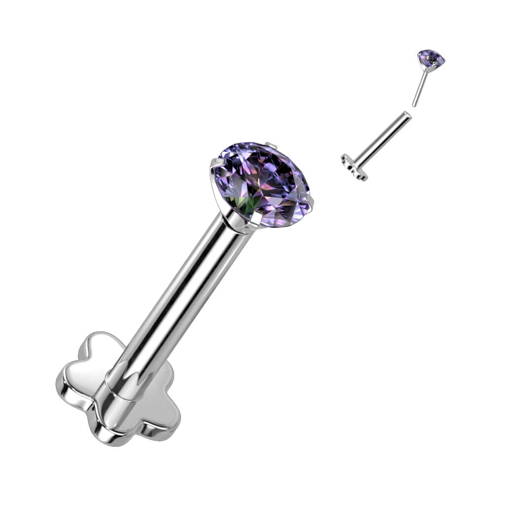 Titane Labret Zircone Base Fleur Enfoncer