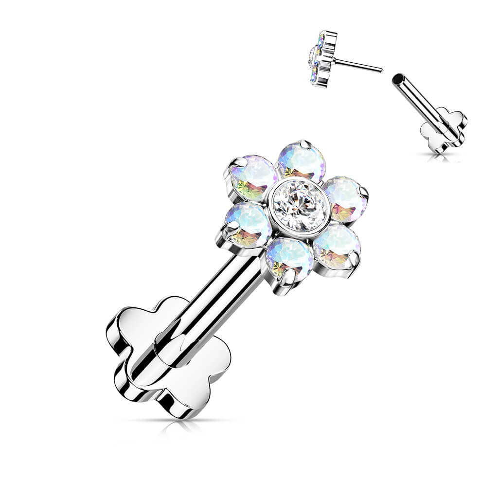 Titane Labret Fleur Zircone Base Fleur Enfoncer