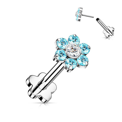 Titanium Labret Flower Zirconia Flower Base Push-In