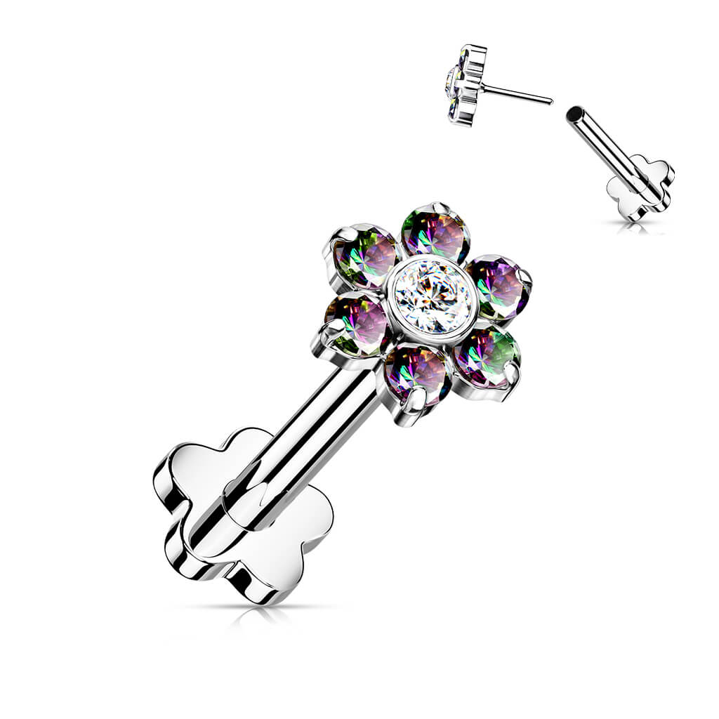 Titanium Labret Flower Zirconia Flower Base Push-In