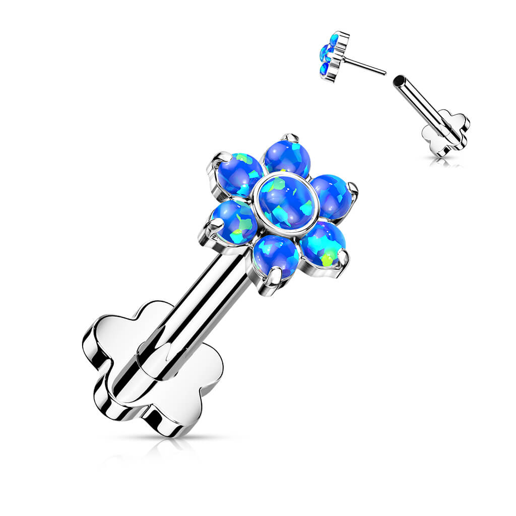 Titanium Labret Flower Opal Flower Base Push-In